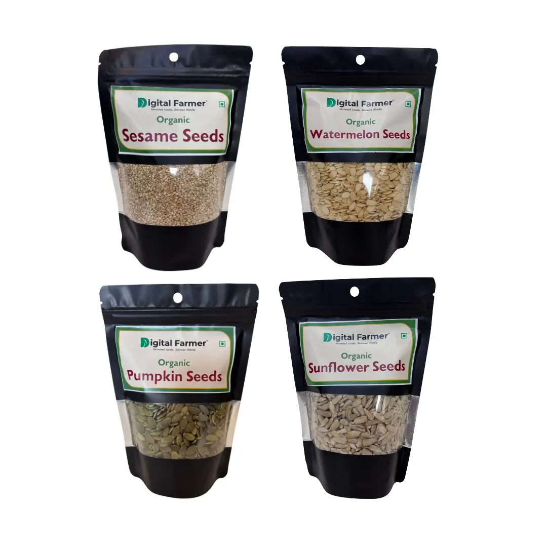 Digital Farmer Organic Edible Seeds Combo 800g | Sunflower + Watermelon + Pumpkin + Sesame Seeds 200g each